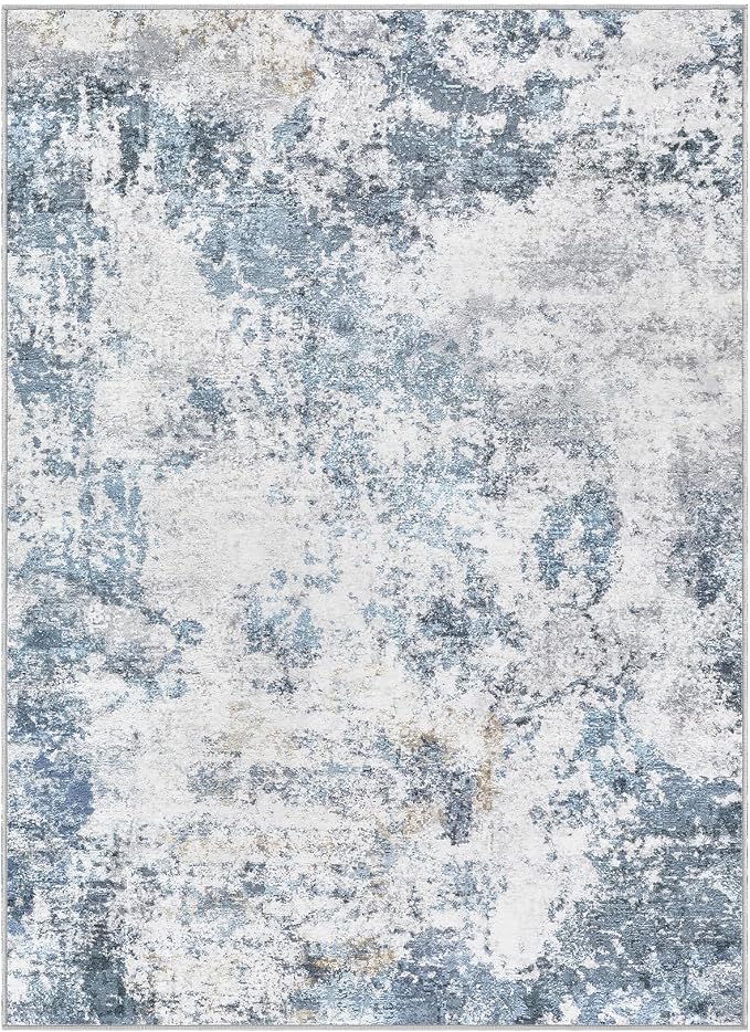 DMOYEST 4x6 Area Rug - Washable & Non Slip Indoor Rug for Living Room, Ultra Soft Abstract Low Pile Carpet, Kid & Pet Friendly Neutral Decor for Bedroom - Blue
