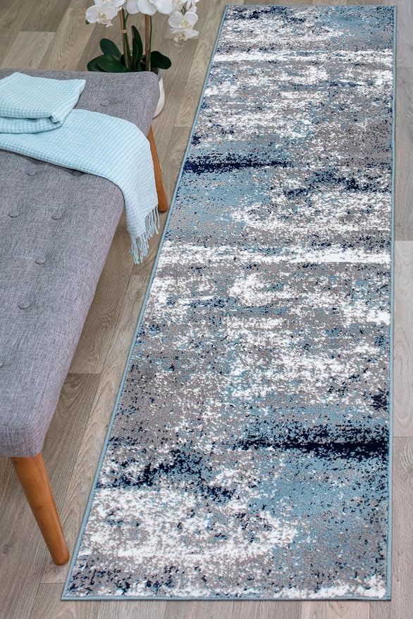 Rugshop Watercolor Distressed Modern Bohemian Runner Rug Blue 2' x 7'