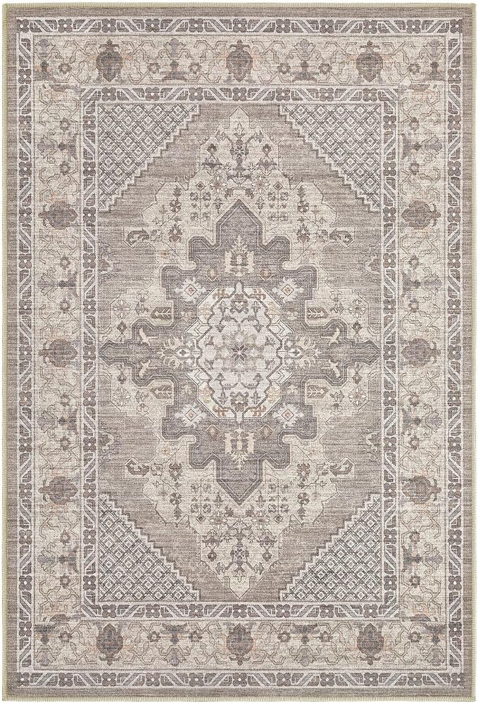 Tortania Area Rug 2x3 Doormat - Washable Vintage Oriental Farmhouse Soft Thin Indoor Carpet for Living Room Bedroom Hallway Entryway Kitchen - Taupe Brown