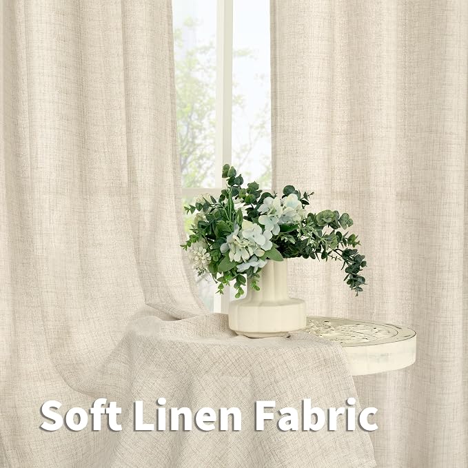 YoungsTex 78 Inch Length Linen Curtains Light Filtering with Grommet | Semi Sheer Drapes Rustic Textured Privacy for Bedroom Farmhouse Living Room Window, 52 x 78 Inch, 2 Panels