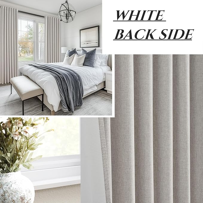 Pleat Linen Blend Room Darkening Curtains 84 Inch Length 2 Panels Set for Living Room, Natural Melange Grey for Bedroom Windows Blackout Drapes Heat Blocking Curtain for Summer Heat (50"Wx84"L)