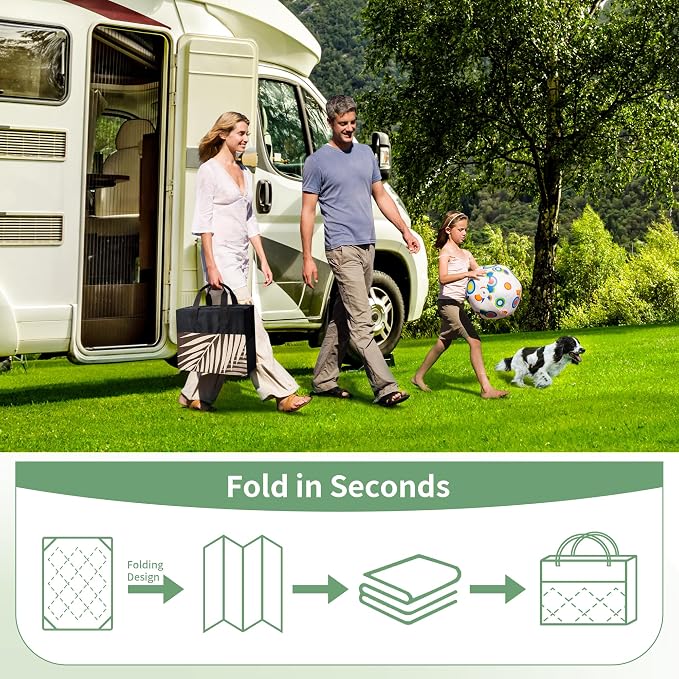 GENIMO Outdoor Rug, Waterproof Plastic Rugs 10'x14' for Camping Coffee | Outside Larger Leaf Carpet Mat for Porch Decor, Deck, Camping, RV, Backyard, Balcony, Picnic, Beach, Reversible, Foldable