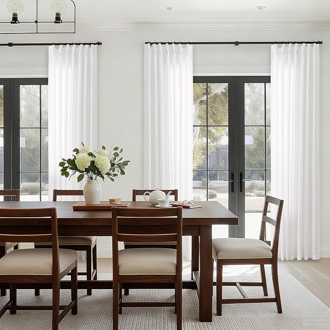 Ivory 120 Inch Linen Curtains Pinch Pleated Extra Long Semi Sheer | Privacy Drape, 120 Length, Cream Off White, for Living Room, Tall Windows, Pleat Drape, Hooks Rings, Back Tab, 10ft