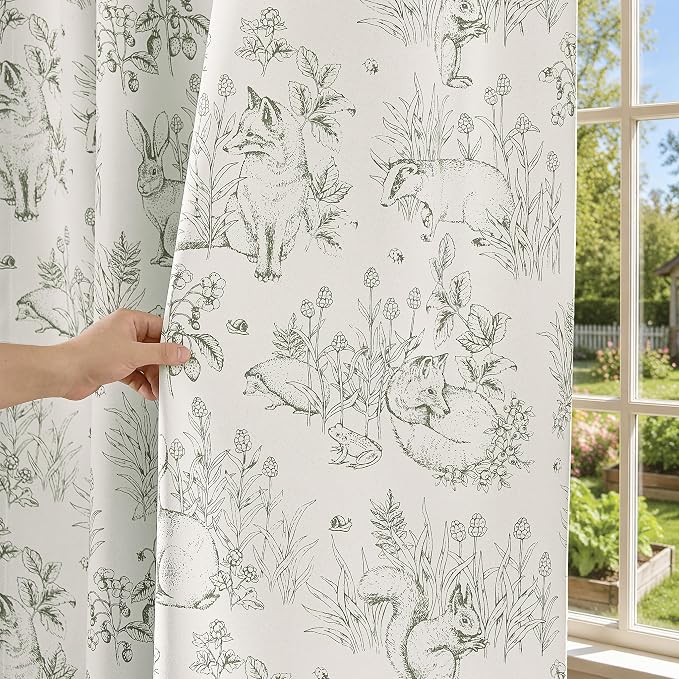 jinchan Green Blackout Curtains 72 Inch Whimsical Back Tab 2 Panels | Room darkening,nursery kids bedroom,privacy,whimsical,cottagecore,bunny pattern,botanical,nature-inspired decor