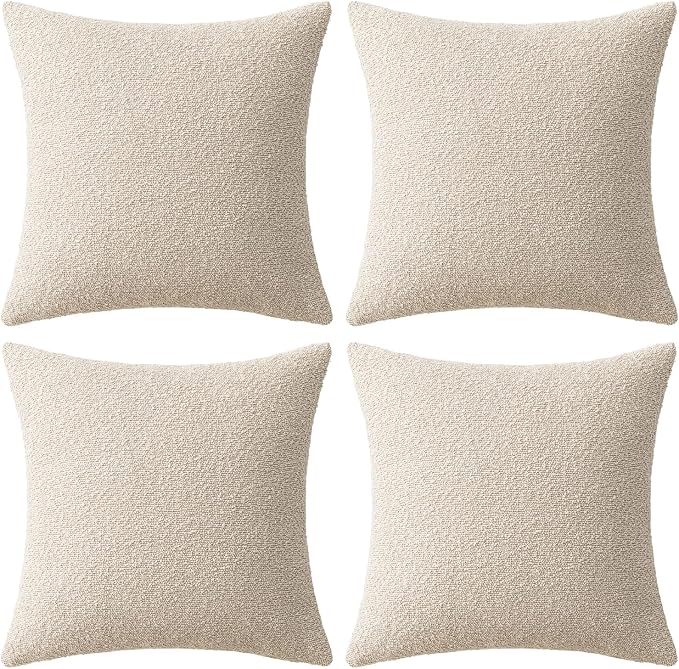 MIULEE Decorative Boucle Throw Pillow Covers 20x20 Inch Beige Set of 4 | Textured Accent Pillow Cases Soft Couch Cushion Covers for Modern Farmhouse Boho Sofa Bed Livingroom Home Decor