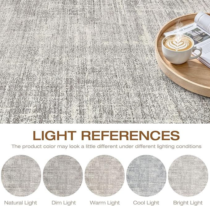 10ft Round Rug Living Room: 10x10 Washable Large Neutral Circle Area Rug Abstract Soft Modern Stain Resistant Indoor Floor Non-Slip Carpet for Bedroom Nursery Kids Office Playroom- Brown Gray