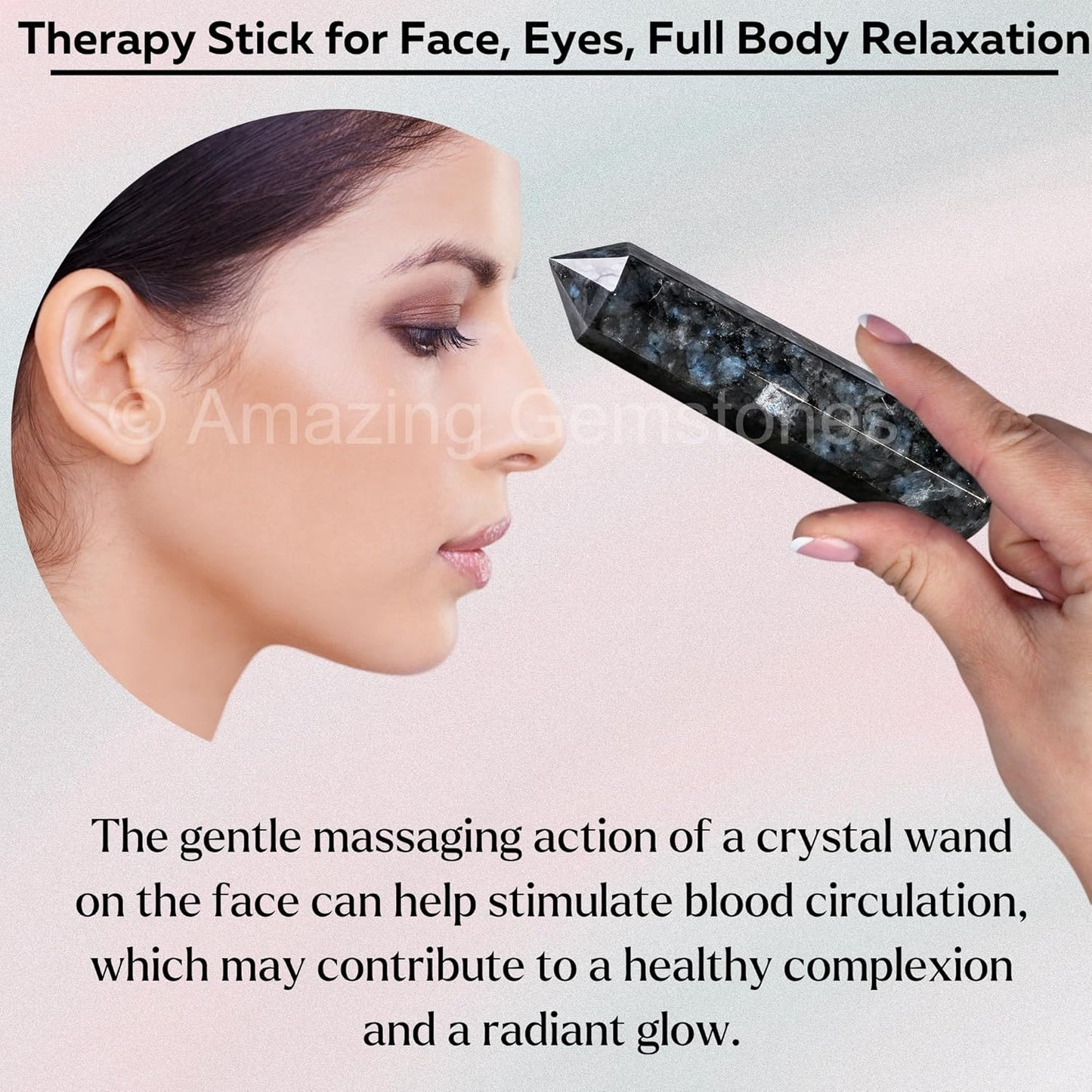 Amazing Gemstone Larvikite Crystal Wand Massage Stick - Pelvic Wand Gua Sha for Adults - Crystals and Healing Stones Massage Wands for Adults Gifts (Pointed)