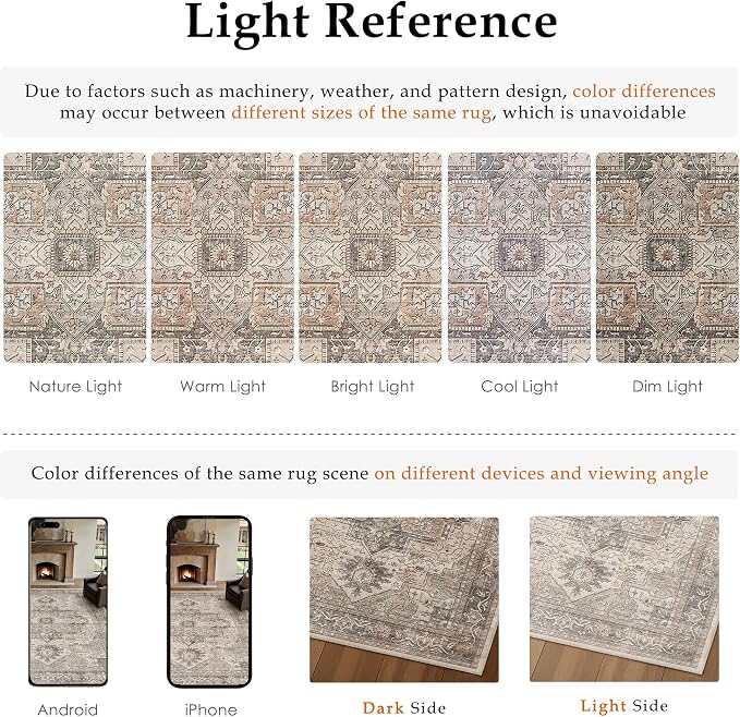 4x6 Washable Vintage Area Rug Brown Oriental Soft Entryway Throw Rug Neutral Non Slip Low Pile Small Carpet for Kitchen Bathroom Living Room Bedroom