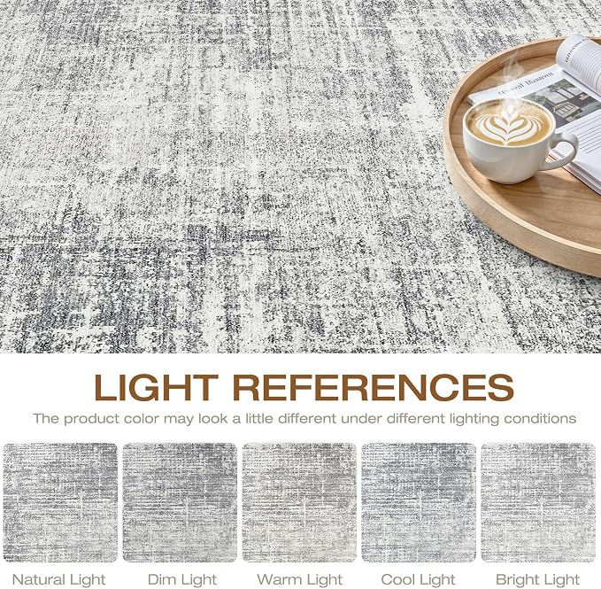10x12 Area Rug Living Room: Washable Large Neutral Grey Rugs Abstract Soft Modern Stain Resistant Indoor Floor Non-Slip Carpet for Bedroom Nursery Kids Office Playroom Dining Room Under Table Home