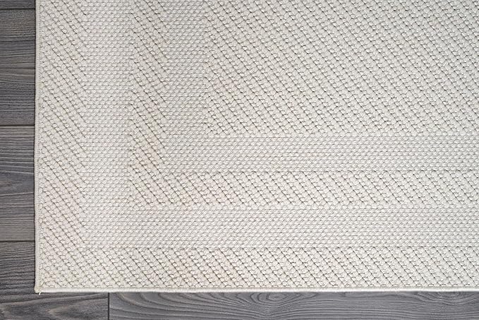 CAMILSON Micro Loop Rug 6x9 Modern Luxury Bordered Area Rugs Soft High and Low Pile Stain Resistant Easy-Cleaning Non-Shedding for Living Room Office Indoor Carpet (6 x 9 / White)