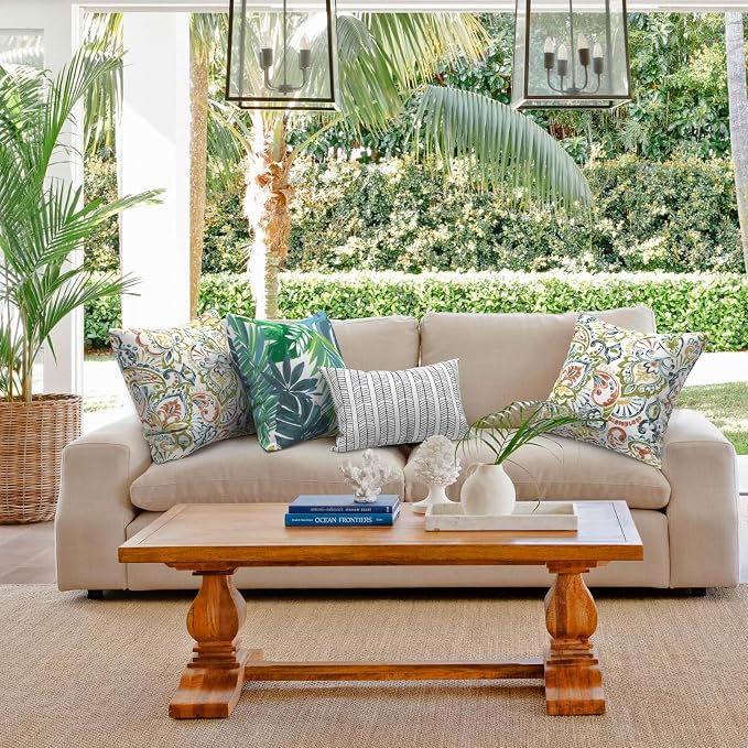 Outdoor 20x20 Inch Throw Pillows with Inners, Square Pillows Decorative Set of 2 for Home Garden Furniture, Paisley Botanical