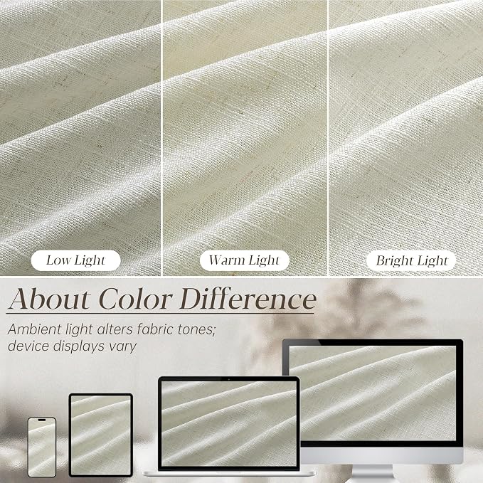 Pinch Pleated Thick Linen Curtains 90 Inch Length 2 Panels Set for Living Room Warm Beige Neutral Pleated Curtains Semi Sheer Light Filtering Privacy Bedroom Window Drapes