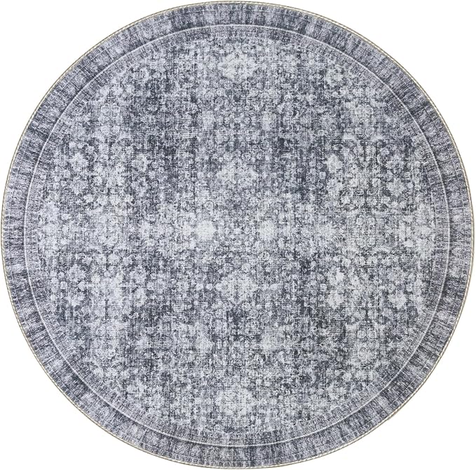 Sasttie Round Rug 4ft, Ultra-Soft Washable Circle Rug, Low Pile Foldable Thin Rugs with Non-Slip Backing, Skin-Friendly Stain Resistant Carpet for Living Room, Bedroom, Kitchen, Dorm, 4ft, Black Grey