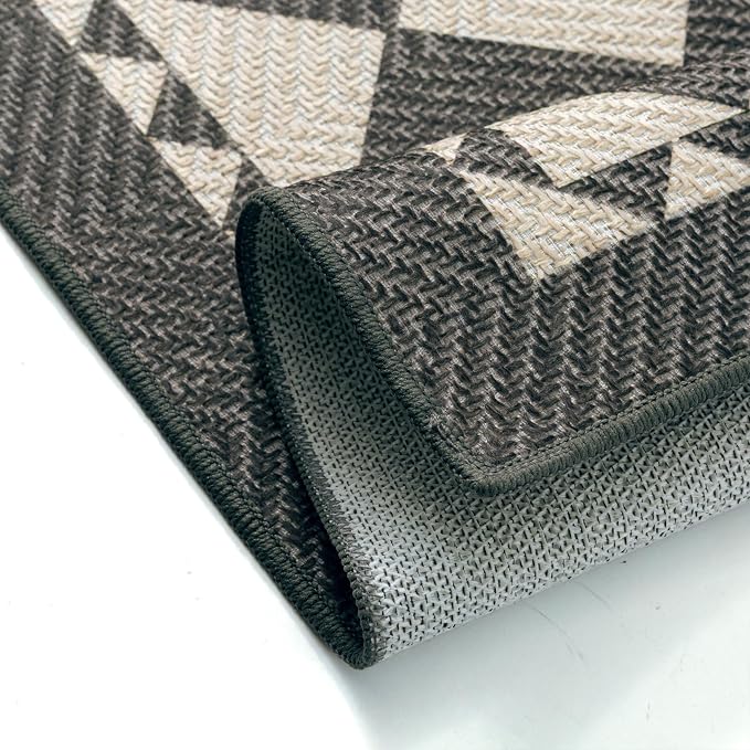 HUGEAR 6x9 Outdoor Rug Black/Beige Linen-Look Fabric Checkered Area Rug High Traffic Stain Resistant Easy Clean Durable Rugs for Indoor/Outdoor Patio Deck Balcony Porch Garden Courtyard