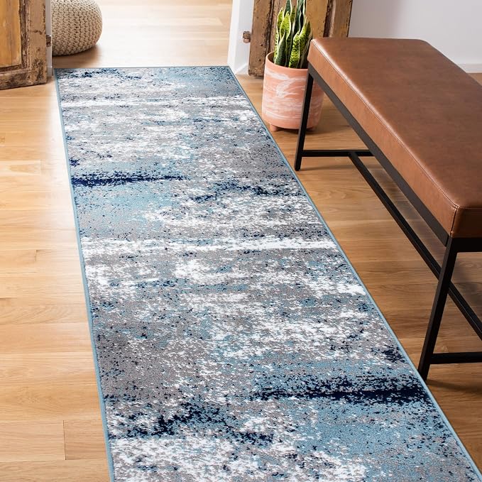 Rugshop Watercolor Distressed Modern Bohemian Runner Rug Blue 2'7" x 6'