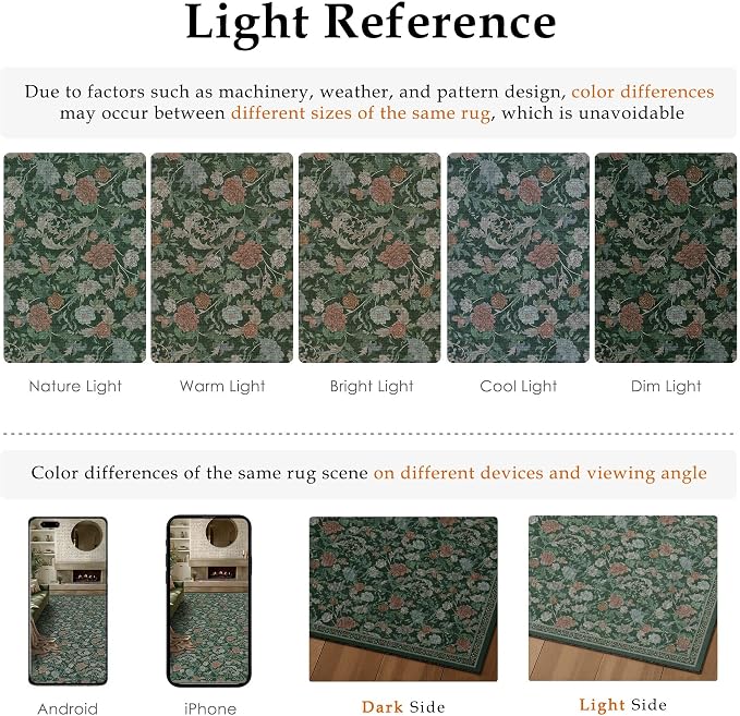 HUGEAR Retro Area Rugs 6x9 Washable Living Room Bedroom Rugs Vintage Floral Throw Carpet Green Stain Resistant Non Slip Low Pile for Home Aesthetic Modern Decor