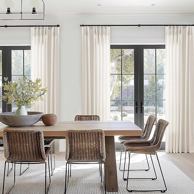 Pinch Pleated Linen Curtains 108 Inches Long Cream Ivory Semi Sheer | Light Filtering, Pinch Pleat Drapes for Track System, 108 Inch Curtain, for Living Dining Room Bedroom, Hooks Rings, Back Tab