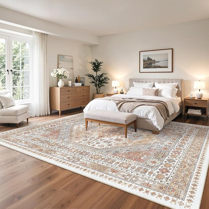 zesthome 10x14 Area Rugs,Stain Resistant Washable Rug,Ultra-Thin Rugs for Living Room,Bedroom,Non-Slip Backing Home Decor Large Area Rug (Orange,10'x14')