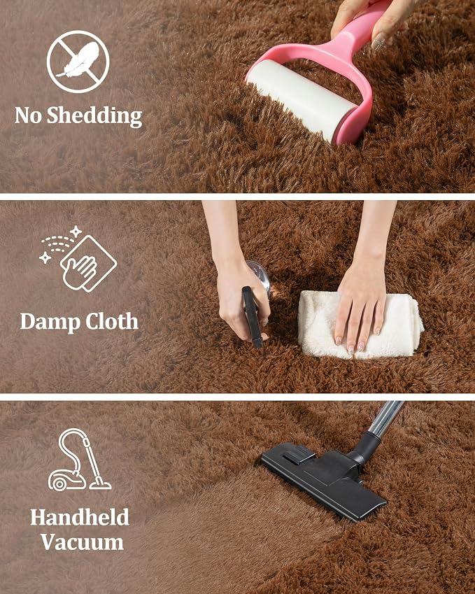 8x10 Area Rugs for Living Room, Brown Large Fluffy Shag Rug | Bedroom and Nursery, Soft and Comfy, Big Fuzzy Carpet for Kids, Girls, Boys Room Dorm Home Decor Aesthetic, Upgrade Non Slip