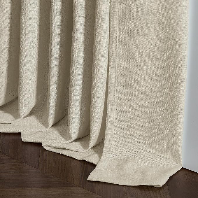 TWODRAPES Beige Pinch Pleated Semi Sheer Linen 63 Inch Curtains 2 Panels | for Dining Living Room Bedroom Window, Memory Shape Trained, 400GSM Fabric, Light Filter, Pinch Pleat with Hooks Rings 40x63