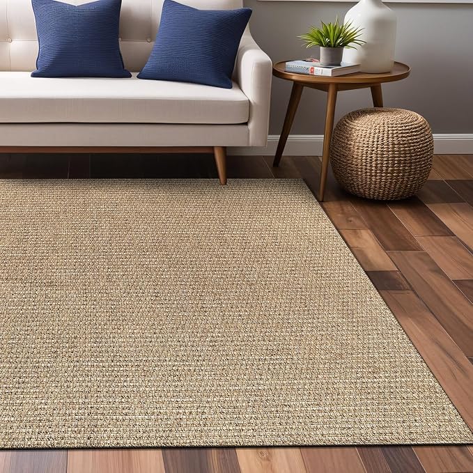 Luul Home Easy Jute Rugs 8x10 Natural Color Living Room Indoor Outdoor Area Rug for Patio Farmhouse and Kitchen Rug High Traffic Easy to Clean Washable Solid Boho Woven Design Outside Carpet (8 x 10)