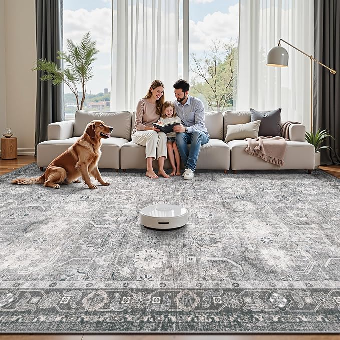 Runner Rug, Washable Non Slip Low Pile Kitchen Runner, Soft Boho Modern Rug for Hallways, Bedroom, 2x6, Distressed Grey