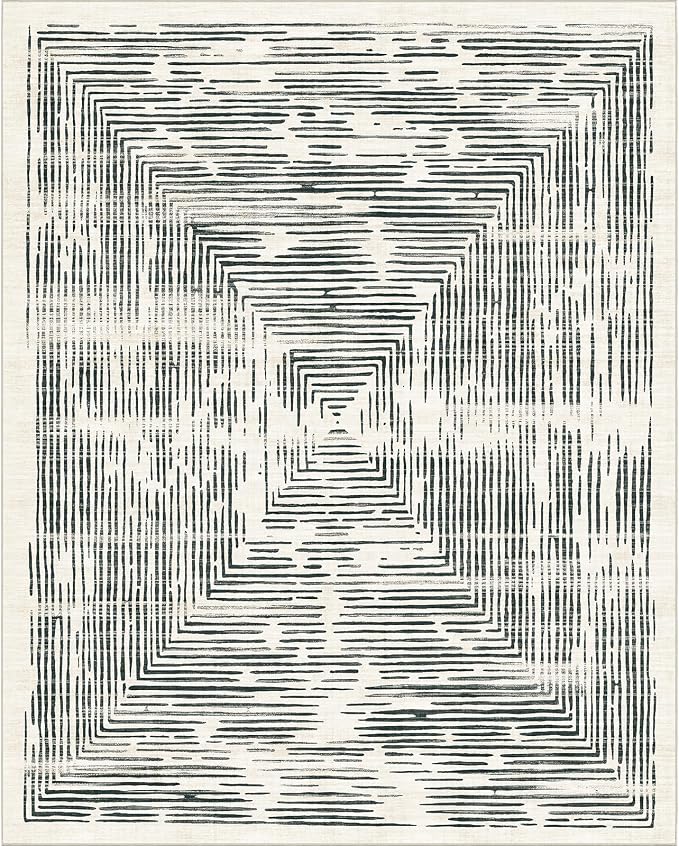 BLISSA 8x10 Area Rugs for Living Room - Soft Large Washable Geometric Black White Lines Modern Abstract Rug for Bedroom Striped Contemporary Carpet for Nursery Dining Room Home Office Decor