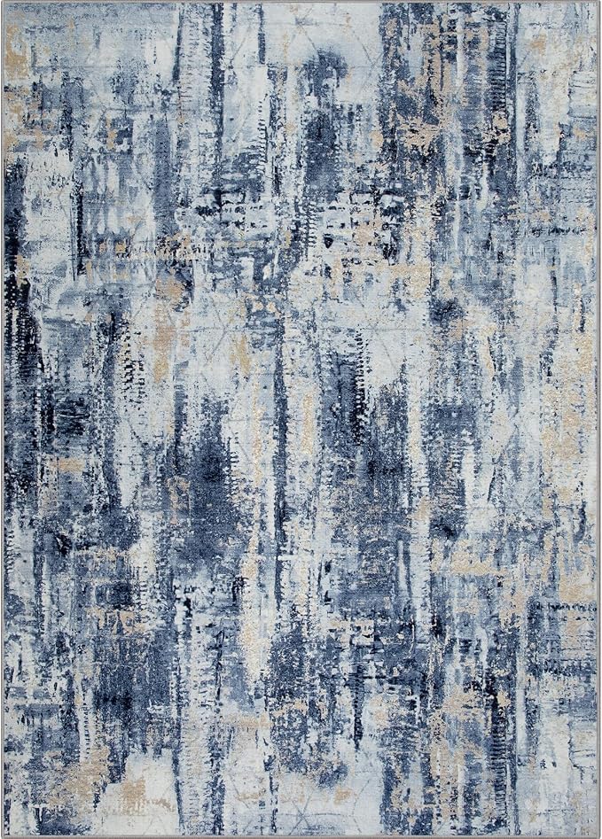 4x6 Area Rugs Washable Rug: Modern Abstract Living Room Rug Soft Anti-Skid Thin Carpet Indoor Floor Non-Shedding Carpets for Bedroom Dining Room Farmhouse Nursery Home Office - Blue Gold