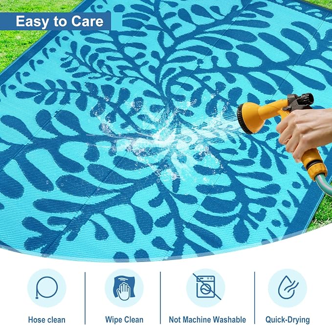 Anidaroel 8x10 Outdoor Rug for Patios Clearance, Waterproof Camping Rug for Outside RV, Reversible Plastic Straw Outside Rugs, Large Outdoor Area Rug for Garden, Camper(Blue,8’x10’)