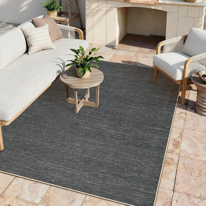 GarveeHome 5x7 Washable Rug for Bedroom Solid Easy Jute Living Room Rugs | Non Slip Modern Neutral Bordered Stain Resistant Indoor Throw Carpet for Nursery Kitchen Dining Room Entryway, Grey