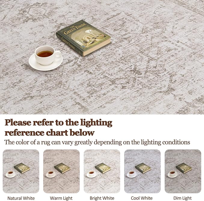 5x7 Area Rugs for Living Room:Beige Washable Vintage Medallion Carpet Non-Slip Soft Low Pile Large Rugs Indoor Retro Rug for Bedroom Nursery Dining Table Office Home(Beige Brown, 5'x7')