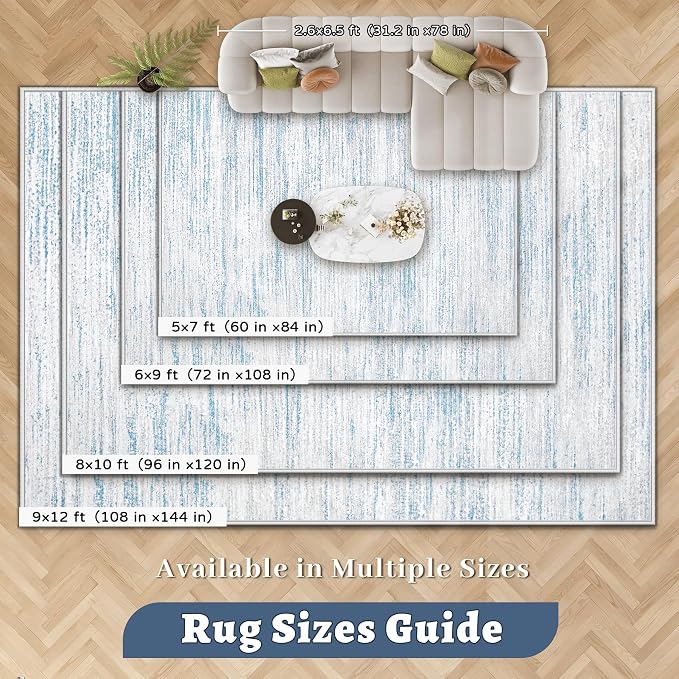 Area Rug 5x7 Living Room Rugs: Washable Modern Rug Non-Slip Soft Rugs Stain Resistant Printed Rug Indoor Carpet for Bedroom Kitchen Dining Room Nursery Home(Blue, 5'x7')