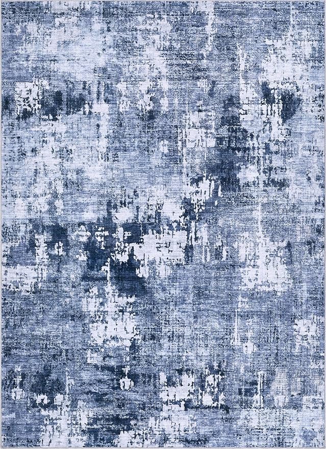 DMOYEST Area Rug Living Room Rugs - 6x9 Washable Large Soft Indoor Neutral Modern Abstract Low Pile Rug Carpet for Bedroom Dining Room Farmhouse Home Office - Navy Blue