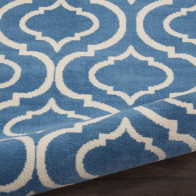 Nourison Home Jubilant Trellis Blue 8' x Round Area -Rug, Easy -Cleaning, Non Shedding, Bed Room, Living Room, Dining Room, Kitchen (8 Round)