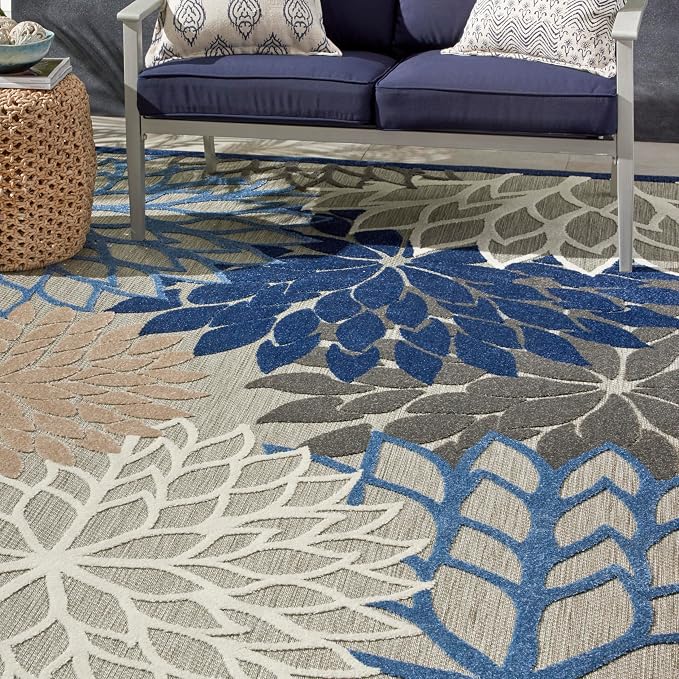 Nourison Home Aloha 7'10" x 10'6" Fabric Indoor/Outdoor Rug in Blue/Multi-Color