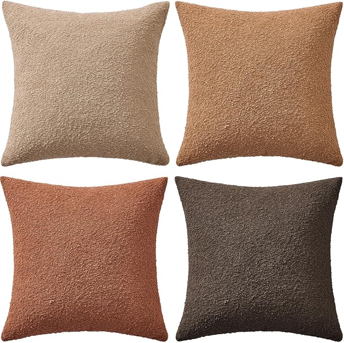 MIULEE Fall Decorative Boucle Throw Pillow Covers 18x18 Rustic Set of 4 | Textured Accent Pillow Cases Soft Couch Cushion Covers for Modern Farmhouse Boho Sofa Bed Livingroom Home Decor