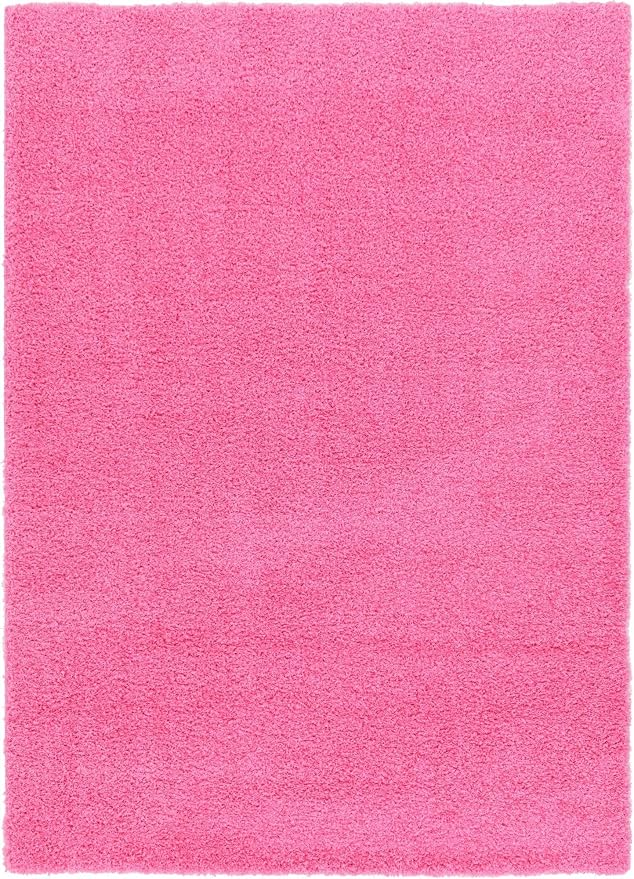 Unique Loom Solid Shag Collection Area Rug (7' 1" x 10' Rectangle, Taffy Pink)