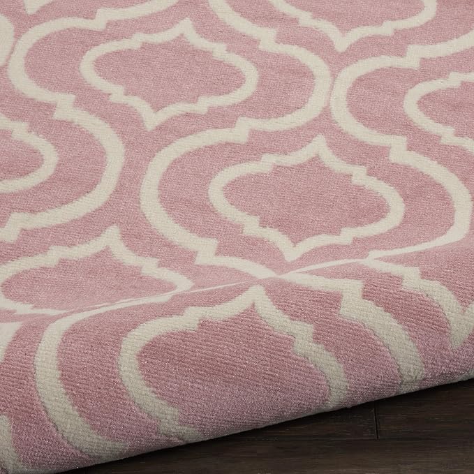Nourison Home Jubilant Trellis Pink 8' x Round Area-Rug, Easy-Cleaning, Non Shedding, Bed Room, Living Room, Dining Room, Kitchen (8 Round)
