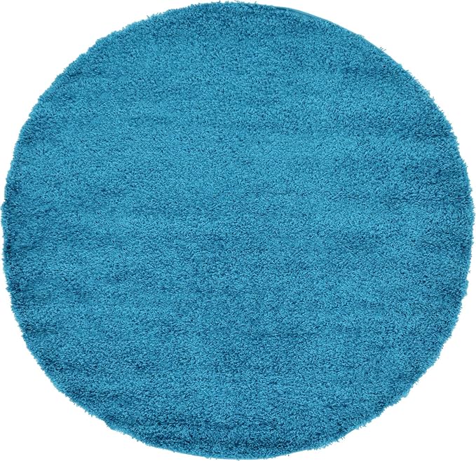Unique Loom Solid Shag Collection Area Rug (6' 1" Round, Turquoise)