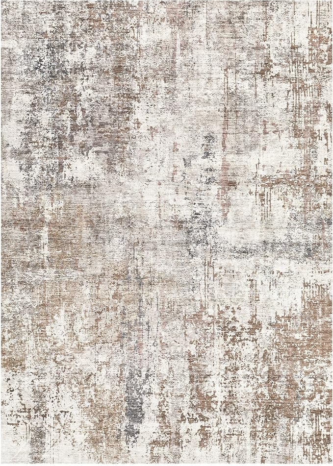 UERMEI 5x8 Area Rug Living Room Rugs - Washable Neutral Modern Abstract Soft Thin Rug Indoor Floor No Slip Rug Carpet for Bedroom Under Dining Table Home Office Decor - Brown/Grey/Red