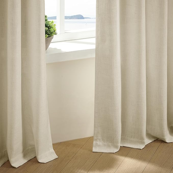 TWODRAPES 60 Inch Width 92 Inches Long Linen Pinch Pleated Curtains 1 Panel | Light Filtering Semi Sheer Privacy, Room Divider, Pinch Pleat Curtains for Sliding Door Dining Bedroom Large Window, W60xL92