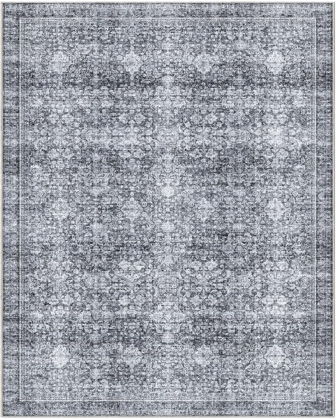 Sasttie 8x10 Area Rugs, Ultra-Soft Washable Rug, Low Pile Foldable Thin Carpets with Non-Slip Backing, Skin-Friendly Stain Resistant Carpet for Living Room, Bedroom, Kitchen, Dorm, 8x10, Black Grey