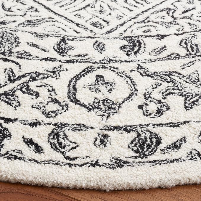 SAFAVIEH Dip Dye Collection Area Rug - 7' Round, Ivory & Black, Handmade Oriental Diamond Wool, Ideal for High Traffic Areas in Living Room, Bedroom (DDY151Z)