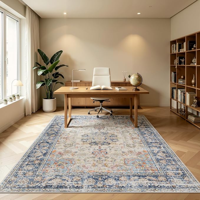 Ruaruarug Area Rug 5'×7', Non Slip Machine Washable Ultra Soft Stain & Fade Resistant, Pet & Kids Friendly, for Living Room/Bedroom/Kitchen/Classroom, Navy Brown