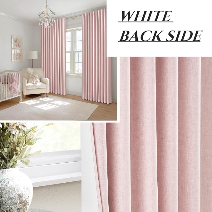 Cute Baby Pink Blackout Curtains 70 Inches Extra Wide Pleated for Grils Bedroom 2 Panels Set, 96 Inch Long Curtain for Sliding Glass Doors Thermal Large Window Heavy Duty Drapes (W70xL96x 2 Panels)