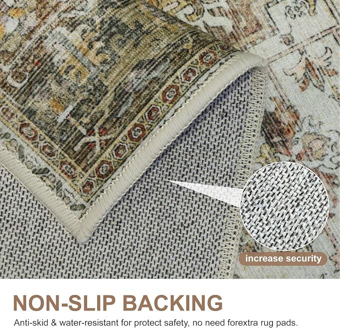 Bavni 2x3 Rug Washable Throw Rugs Doormat Vintage Floral Entryway Rug, Low Pile Lightweight Carpet, Grey/Heavy Brown