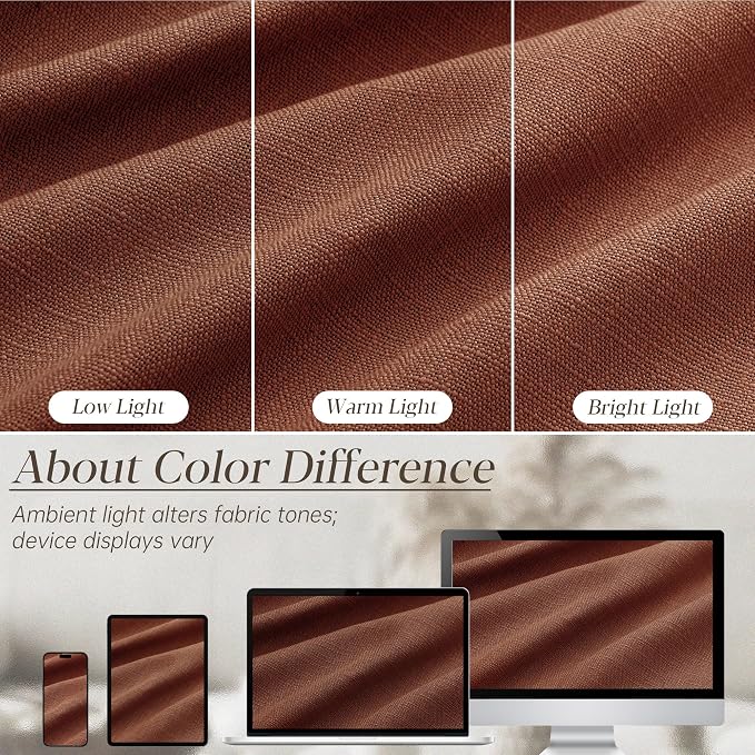 Terracotta Burnt Orange Thick Linen Curtains Pinch Pleated 102 Inch Length 2 Panels for Living Room Bedroom Semi Sheer Light Filtering Heavy Linen Drapes
