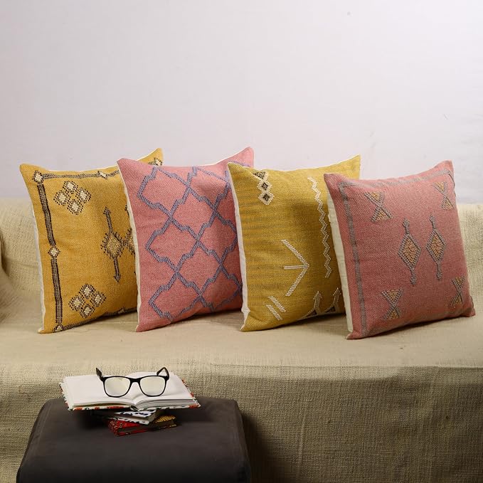 Trade Star 100% Cotton Handloomed Pillow Cases Handwoven Farmhouse Pillowcases Sabra Kilim Pillow Shams 18x18 Inches Set of 4 Throw Pillow Covers (Sabra 1)