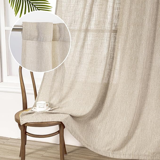 MYSKY HOME Cotton Curtains for Living Room Farmhouse Semi Sheer Light Filtering for Windows, Linen Look Texture Soft Modern Decor Country Style, 50" x 84", Light Oatmeal, 2 Panels