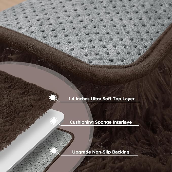 9x12 Brown Fluffy Shag Area Rugs for Living Room Bedroom Nursery | Ultra Soft Comfy, Large Fuzzy Shaggy Plush Carpet for Kids Boys Girls Teen Dorm, Modern Indoor Home Decor, Upgrade Non-Slip